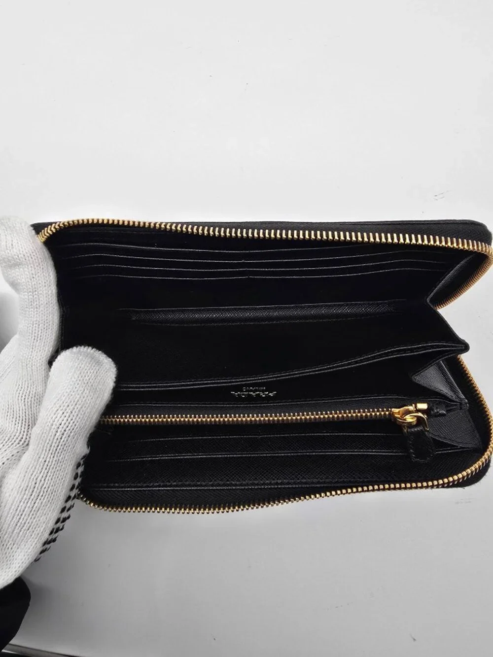 Authentic Prada Black Saffiano Leather Zip-Around Wallet